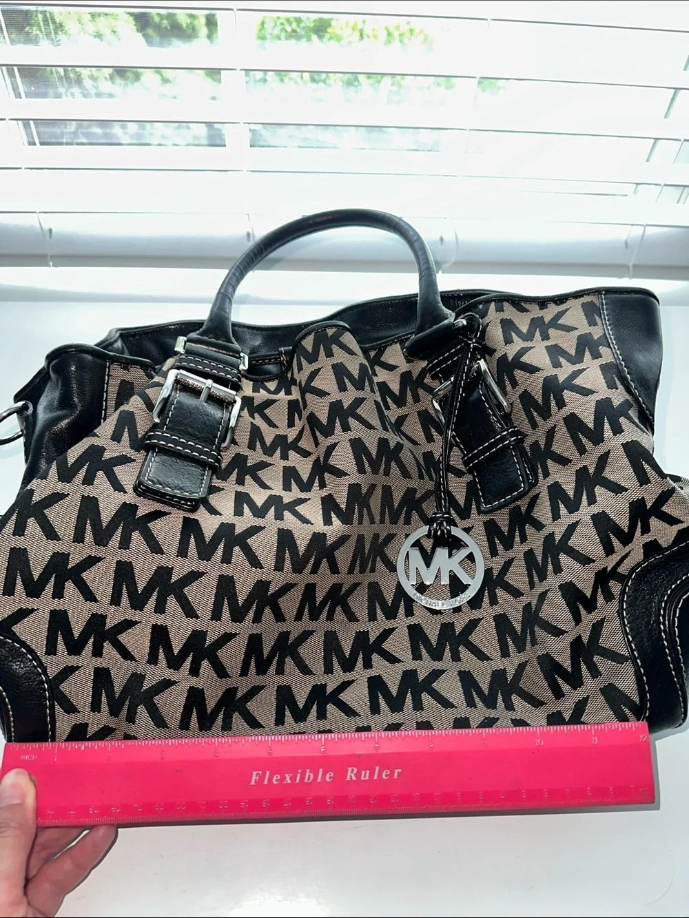 Michael Kors Black and Beige MK Logo Satchel